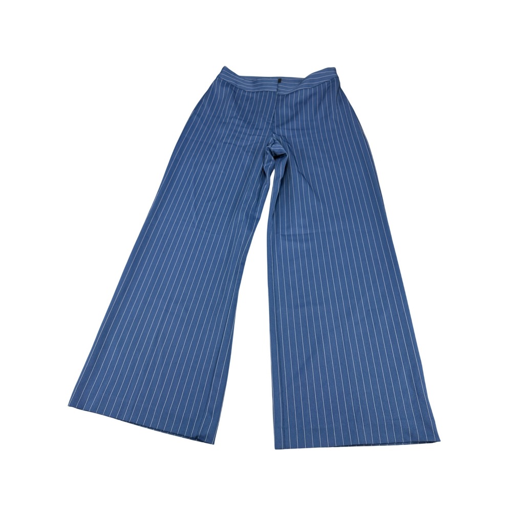 Tahari ASL Womens Blue Pinstripe Wide Leg Dress Pants High Rise Size 8 Trouser